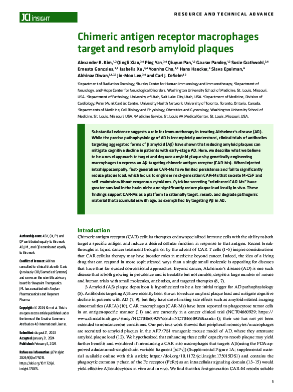 (PDF) Chimeric antigen receptor macrophages target and resorb amyloid ...