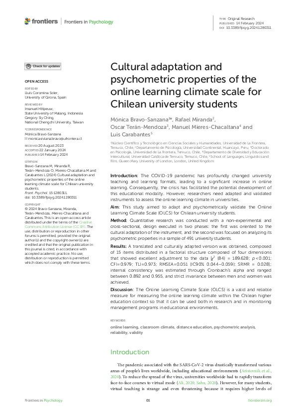 (PDF) Cultural adaptation and psychometric properties of the online ...