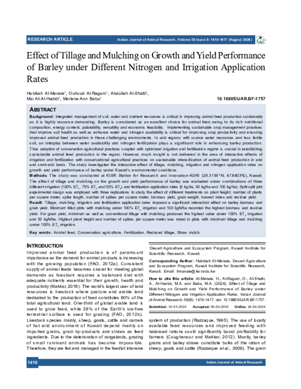 (PDF) Effect of Tillage and Mulching on Growth and Yield Performance of ...