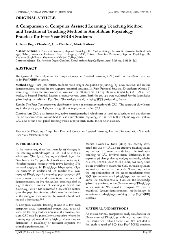 (PDF) A COMPARISON OF COMPUTER ASSISTED LEARNING TEACHING METHOD AND ...