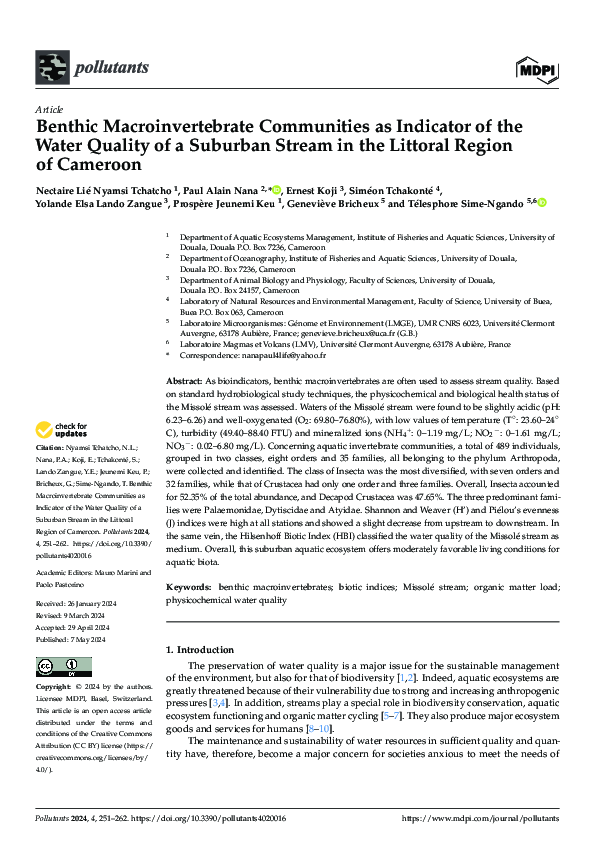 (PDF) Benthic Macroinvertebrate Communities as Indicator of the Water ...