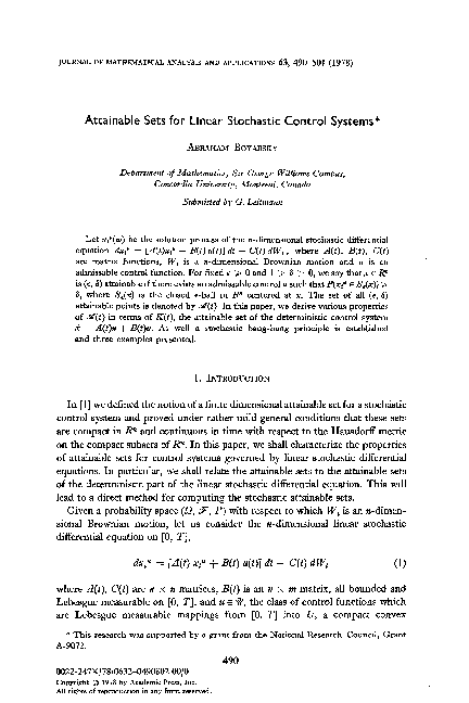 (PDF) Attainable sets for linear stochastic control systems