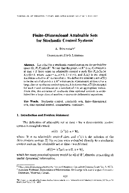 (PDF) Finite-dimensional attainable sets for stochastic control systems