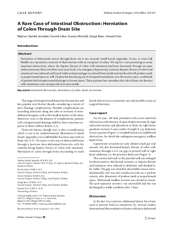 (PDF) A rare case of intestinal obstruction: Herniation of colon ...