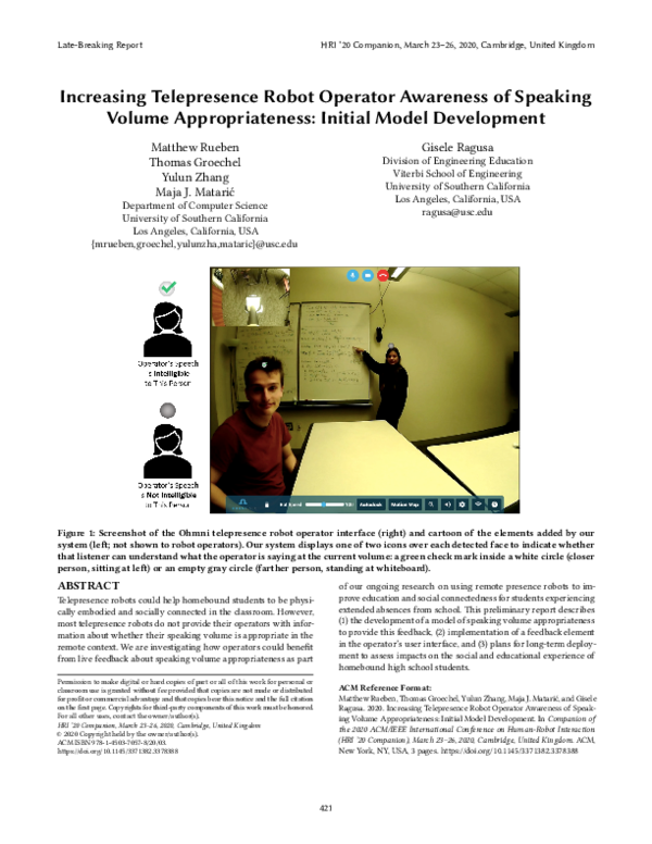 (PDF) Increasing Telepresence Robot Operator Awareness of Speaking ...