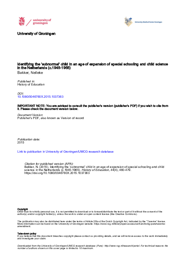 (PDF) Identifying the ‘subnormal’ child in an age of expansion of ...