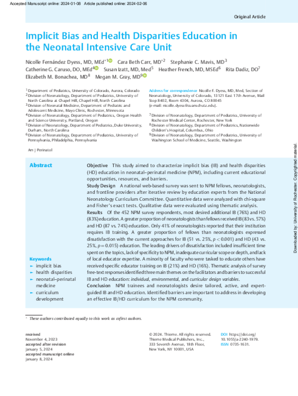 (PDF) Implicit Bias and Health Disparities Education in the Neonatal ...