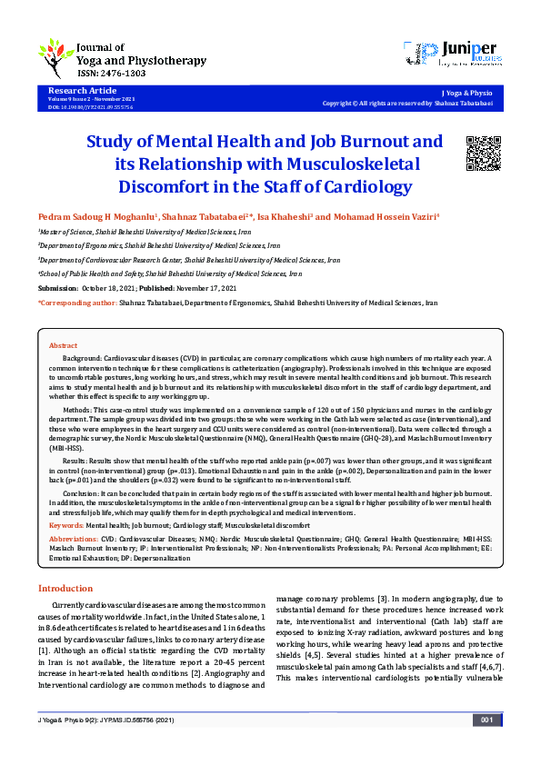 (PDF) Study of Mental Health and Job Burnout and its Relationship with ...