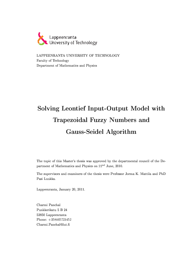 (PDF) Leontief input-output model with trapezoidal fuzzy numbers and ...