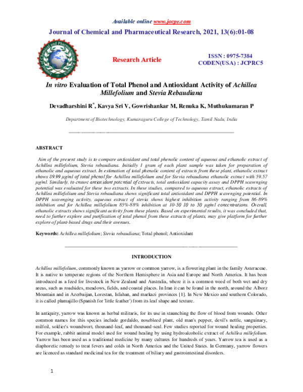 (PDF) In vitro Evaluation of Total Phenol and Antioxidant Activity of ...