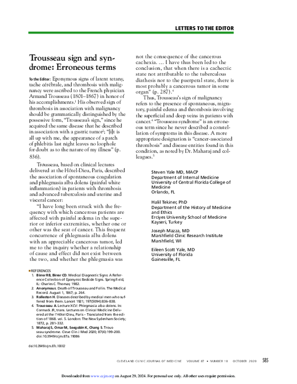 (PDF) Trousseau sign and syndrome: Erroneous terms
