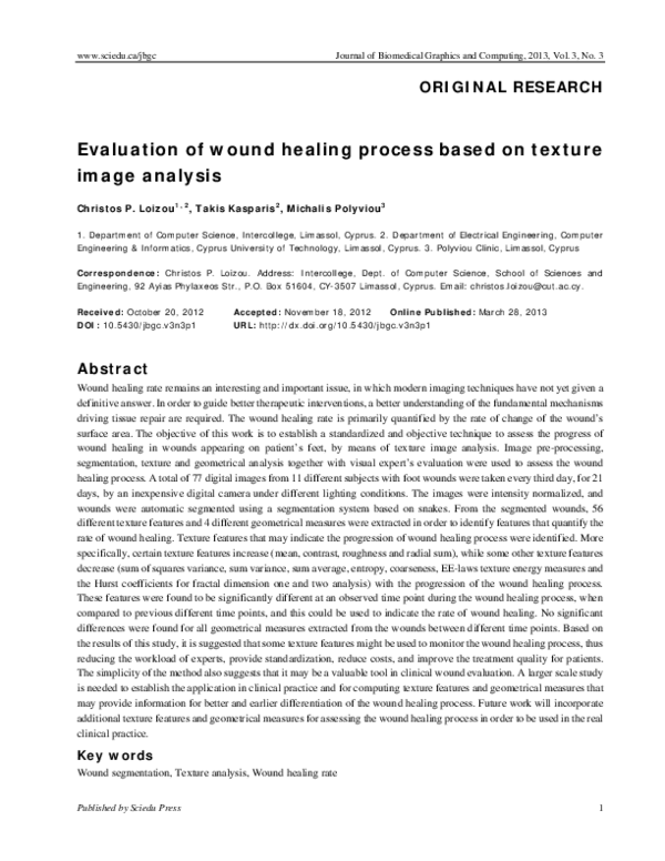 (PDF) Evaluation of wound healing process based on texture analysis