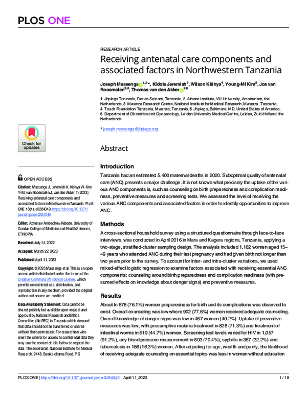 (PDF) Receiving antenatal care components and associated factors in ...