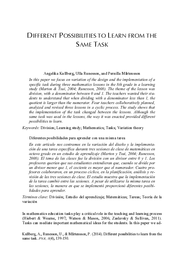 (PDF) Different possibilities to learn from the same task (Diferentes ...