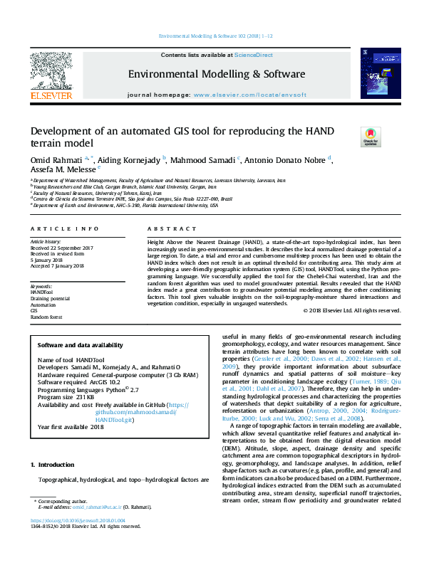 (PDF) Development of an automated GIS tool for reproducing the HAND ...
