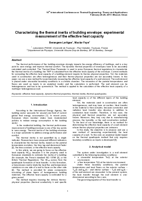 (PDF) Characterizing the Thermal Inertia of Building Envelope ...