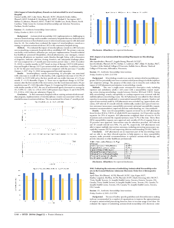 (PDF) 1044. Impact of Interdisciplinary Rounds on Antimicrobial Use at ...