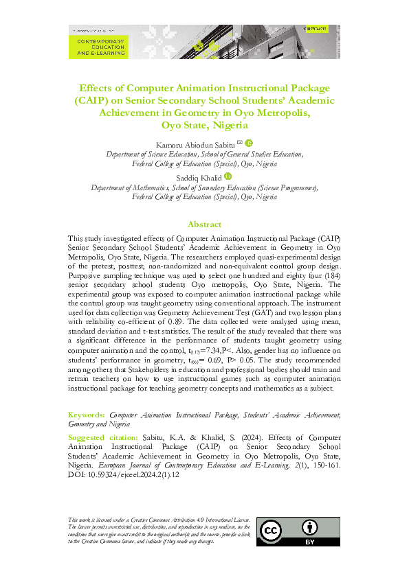 (PDF) Effects of Computer Animation Instructional Package (CAIP) on ...