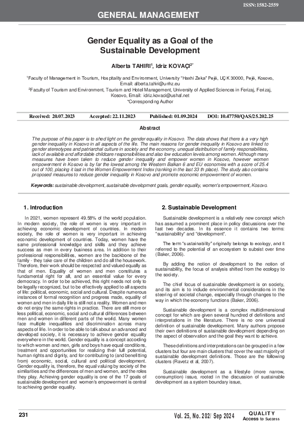 (PDF) Gender Equality as a Goal of the Sustainable Development