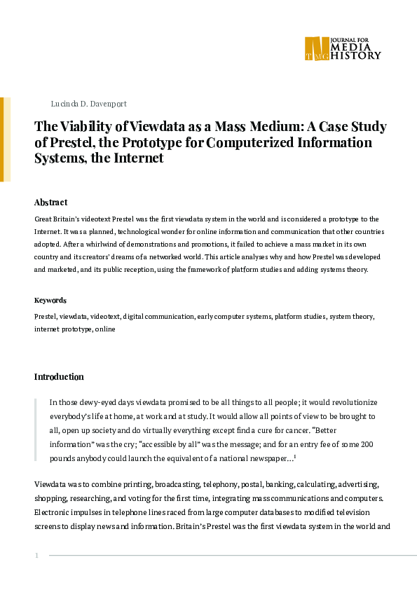 (PDF) The Viability of Viewdata as a Mass Medium: A Case Study of ...