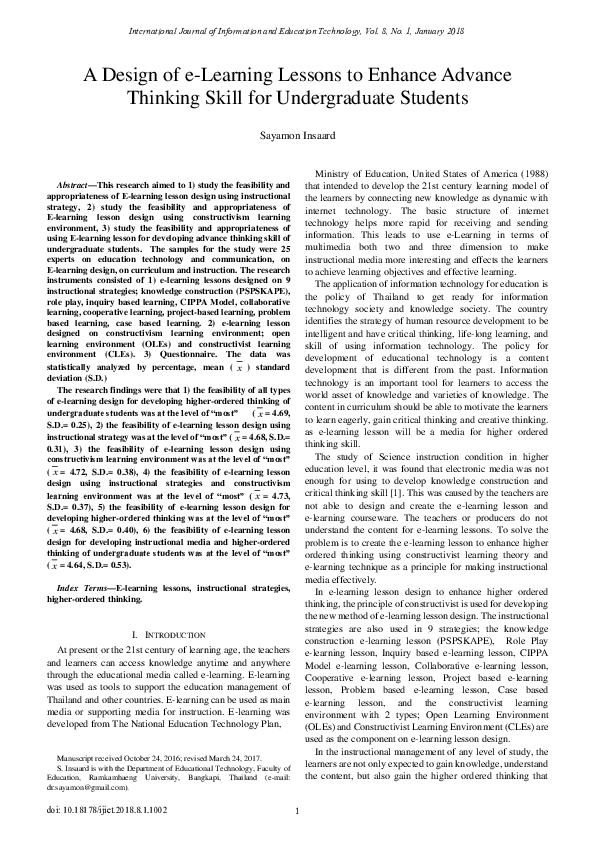 (PDF) A Design of e-Learning Lessons to Enhance Advance Thinking Skill ...