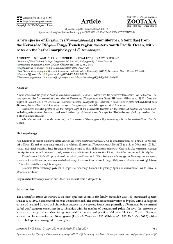 (PDF) A new species of Eustomias (Nominostomias) (Stomiiformes ...