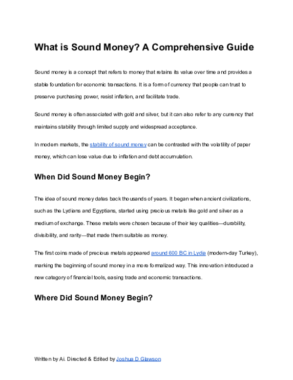 (PDF) What is Sound Money A Comprehensive Guide