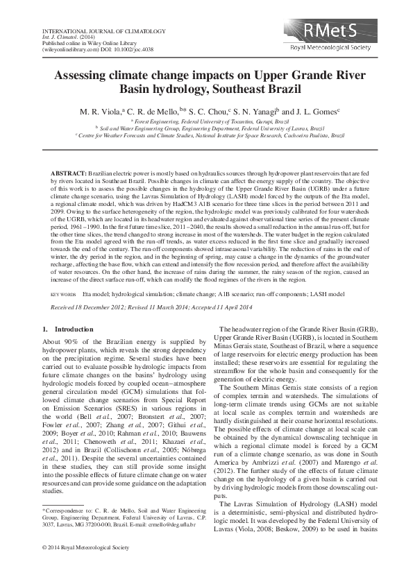 (PDF) Assessing climate change impacts on Upper Grande River Basin ...