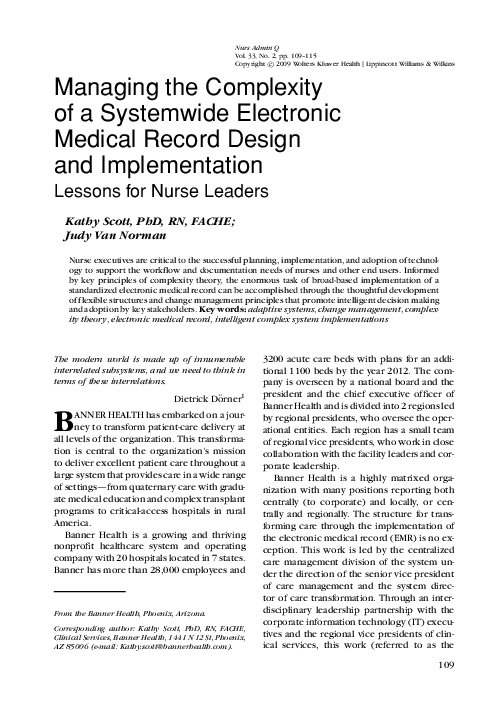 (PDF) Managing the Complexity of a Systemwide Electronic Medical Record ...