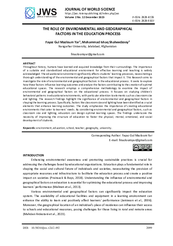 (PDF) The Role of Environmental and Geographical Factors in the ...