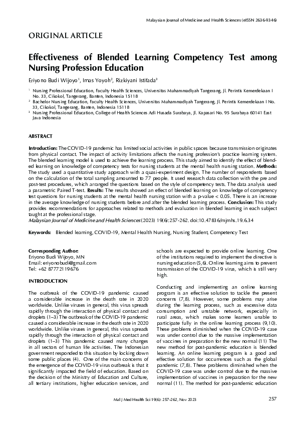 (PDF) Effectiveness of Blended Learning Competency Test among Nursing ...