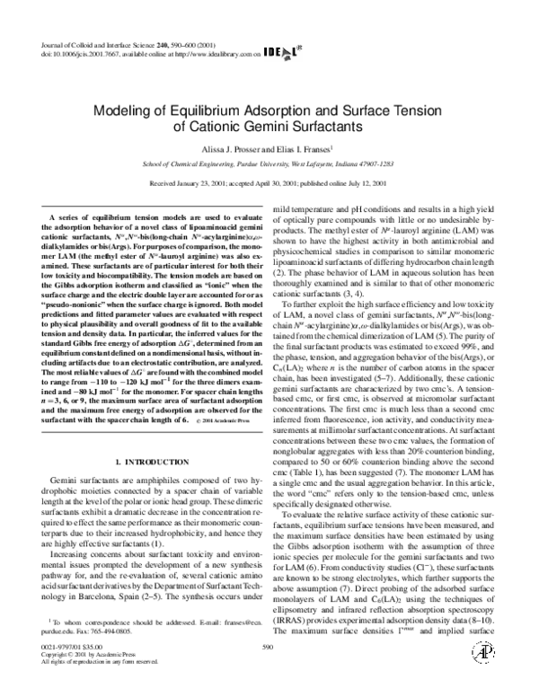 (PDF) Modeling of Equilibrium Adsorption and Surface Tension of ...