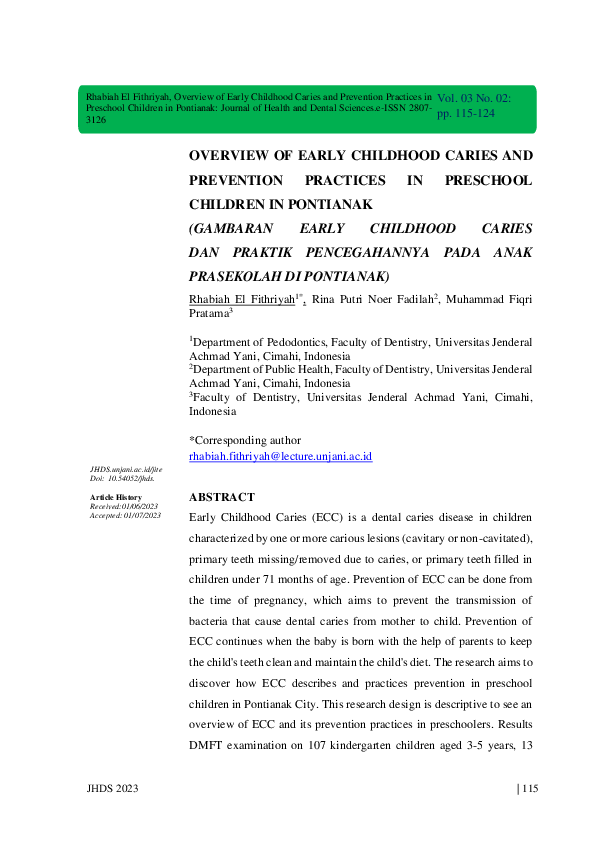 (PDF) Overview of Early Childhood Caries and Prevention Practices in ...