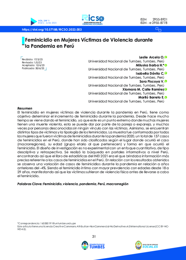 (PDF) Feminicidio en Mujeres Víctimas de Violencia durante la Pandemia ...