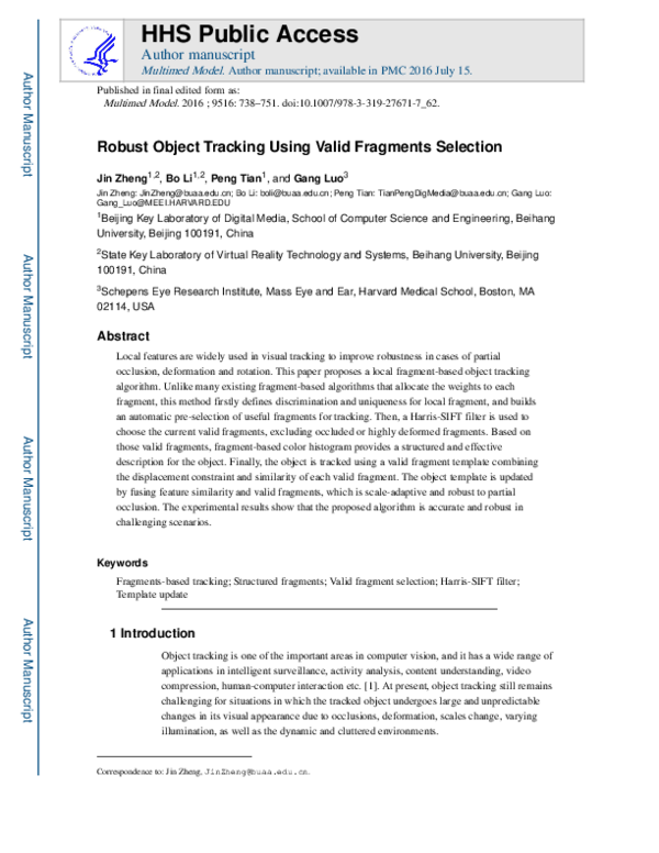 (PDF) Robust Object Tracking Using Valid Fragments Selection