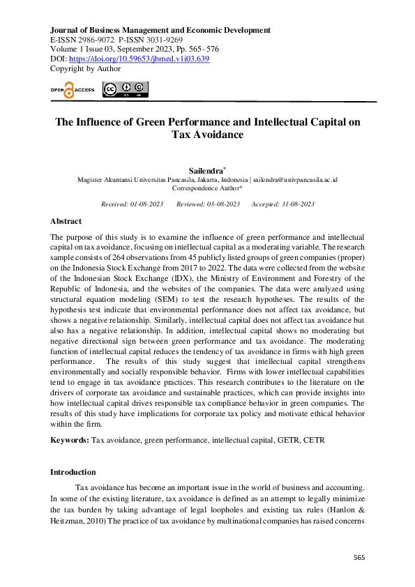(PDF) The Influence of Green Performance and Intellectual Capital on ...