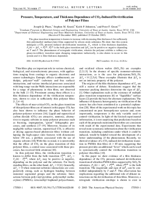 (PDF) Pressure, Temperature, and Thickness Dependence ofCO2-Induced ...