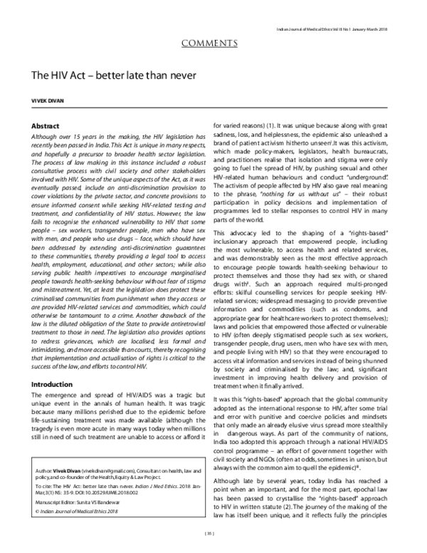 (PDF) The HIV Act – better late than never