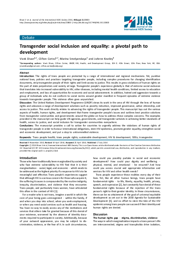 (PDF) Transgender social inclusion and equality: a pivotal path to ...