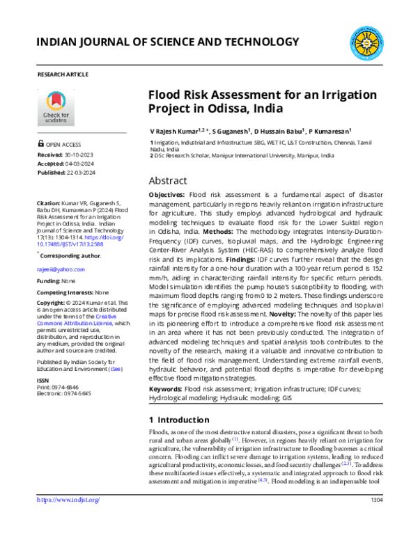 (PDF) Flood Risk Assessment for an Irrigation Project in Odissa, India