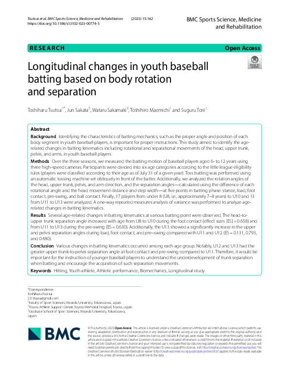 (PDF) Longitudinal changes in youth baseball batting based on body ...