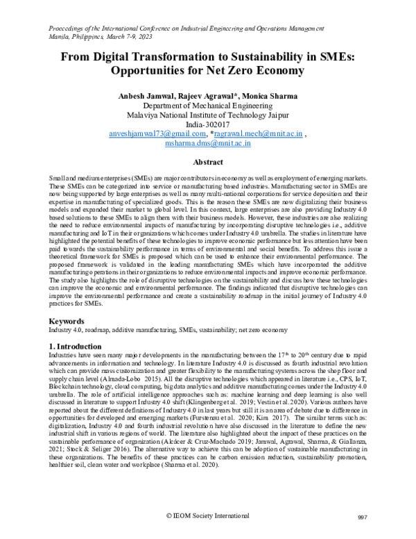 (PDF) From Digital Transformation to Sustainability in SMEs ...