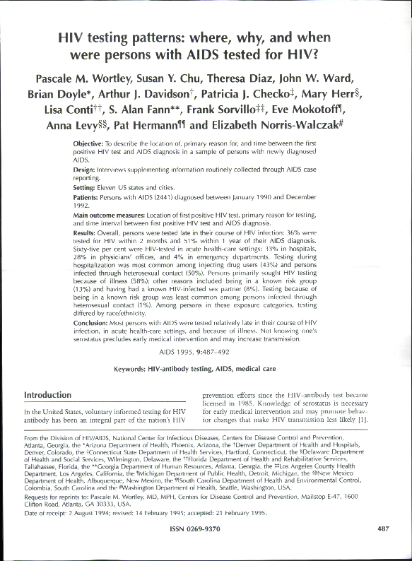 (PDF) HIV testing patterns: where, why, and when were persons with AIDS ...
