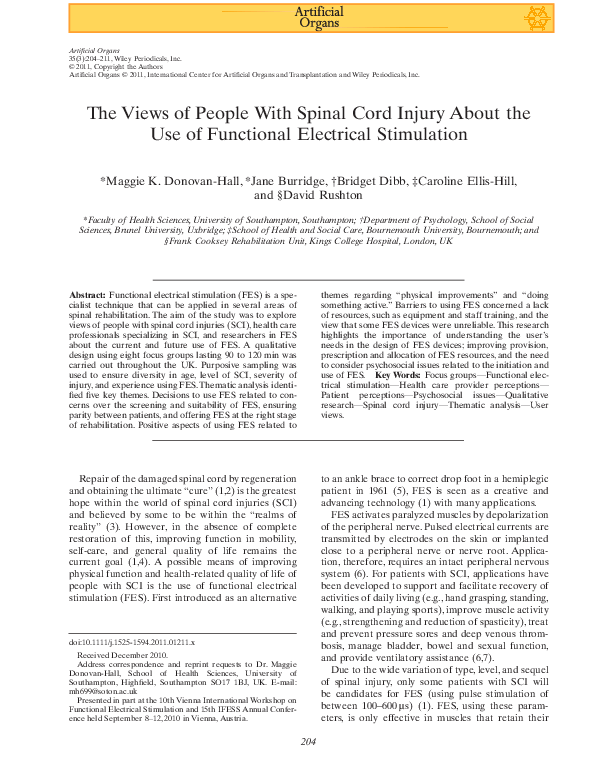 (PDF) The Views of People With Spinal Cord Injury About the Use of ...