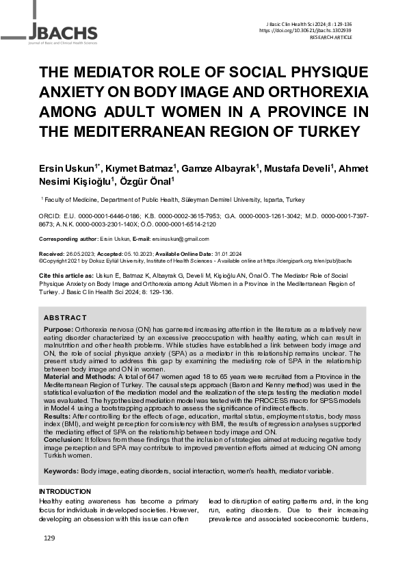 (PDF) The Mediator Role of Social Physique Anxiety on Body Image and ...