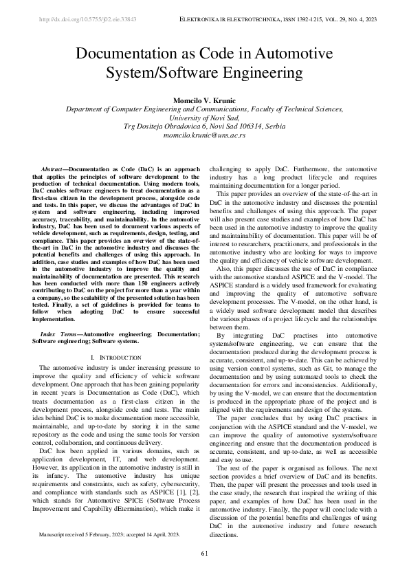 (PDF) Documentation as Code in Automotive System/Software Engineering