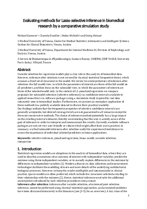 (PDF) Evaluating methods for Lasso selective inference in biomedical ...