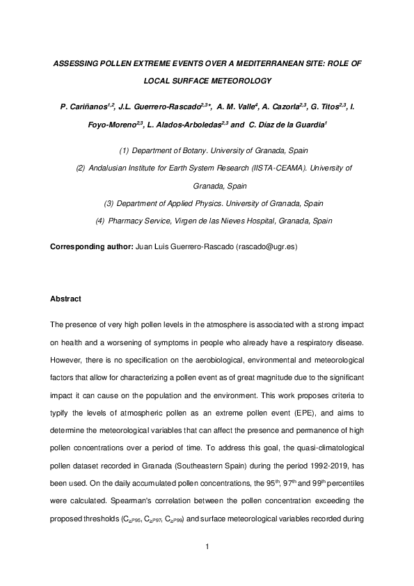 (PDF) Assessing pollen extreme events over a Mediterranean site: Role ...