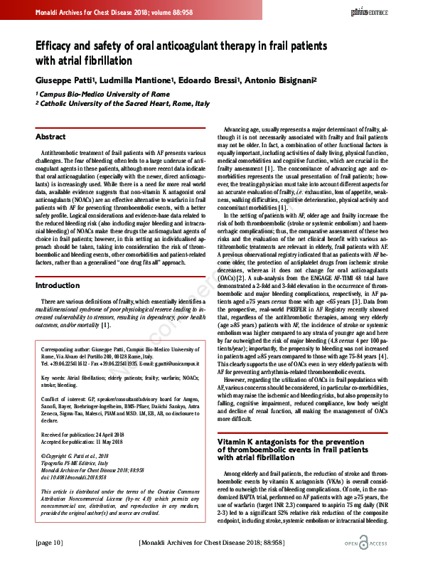 (PDF) Efficacy and safety of oral anticoagulant therapy in frail ...