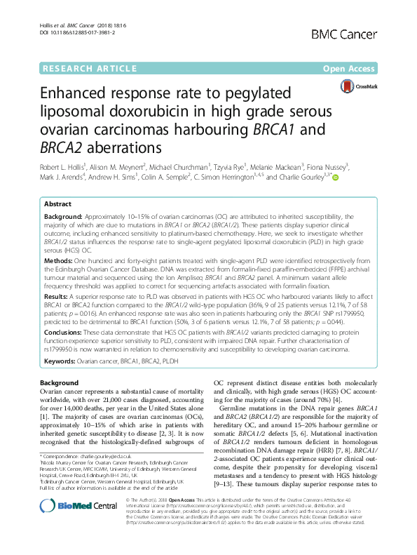 (PDF) Enhanced response rate to pegylated liposomal doxorubicin in high ...